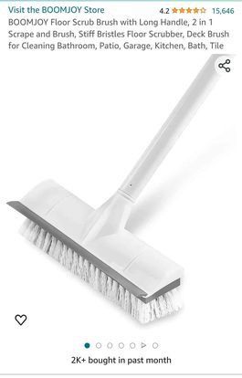 Floorw Scrub Brush with Long Handle, 2 in 1 Scrape and Brush