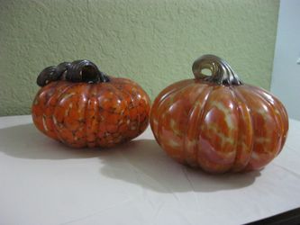2 Large Orange Fall Glass Pumpkins - Hand Blown ($20 for both or $10 each)