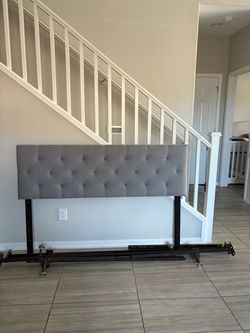 Queen Gray Tufted Upholstered Headboard with Metal Frame