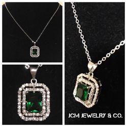Silver Delicate Thin Chain With Swarovski Crystal Green Emerald Charm