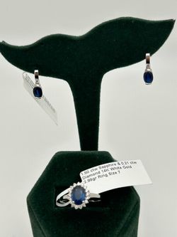 White Gold Set of Sapphire Earrings and Ring.