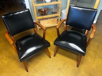 MCM office chairs- pair of black leather & wood
