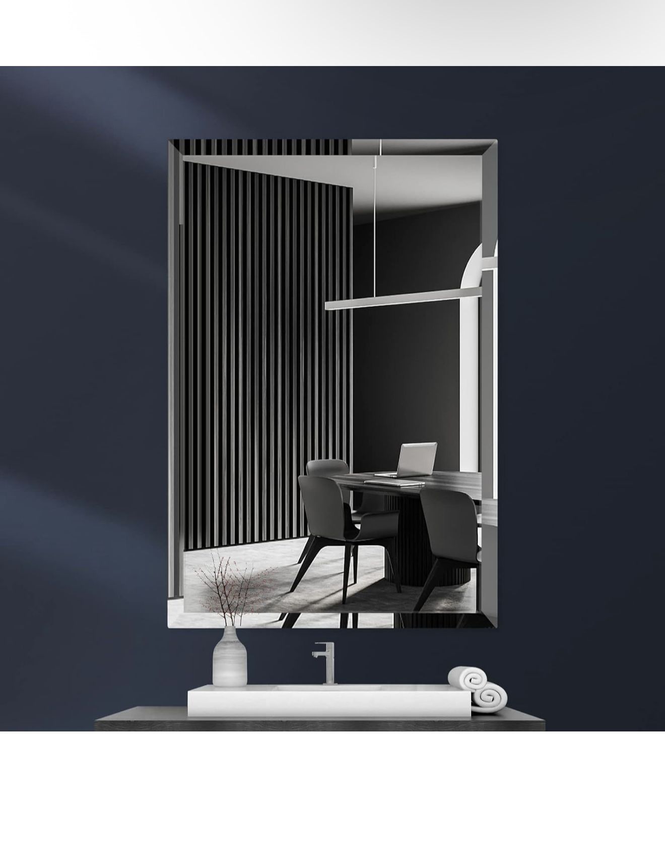 16x20 Inch Frameless Wall Mirror with 1" Beveled Edge, Frameless Rectangle Mirror for Bathroom, Vanity, Living Room