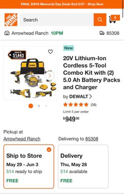 20V Lithium-Ion Cordless 5-Tool Combo Kit with (2) 5.0 Ah Battery Packs and Charger