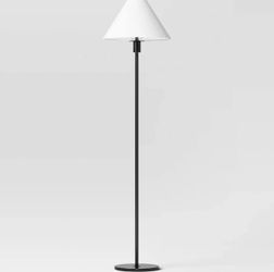60” Threshold Black Floor Lamp, White Fabric Shade, 3-Way Switch, 60”