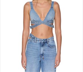 Denim Crop Top with Grommet Strap Detail
