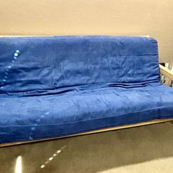 Wood Futon With Blue Mattress 