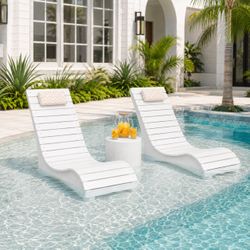 Set of 2 In-Pool Lounge Chairs – White HDPS Pool Chaise with Headrests – Brand New