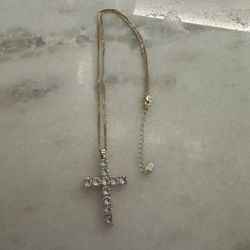 Tres Colori ~ 14kt Gold Over Sterling Silver Cuban Chain Cross Pendant Necklace, 18 In, New !