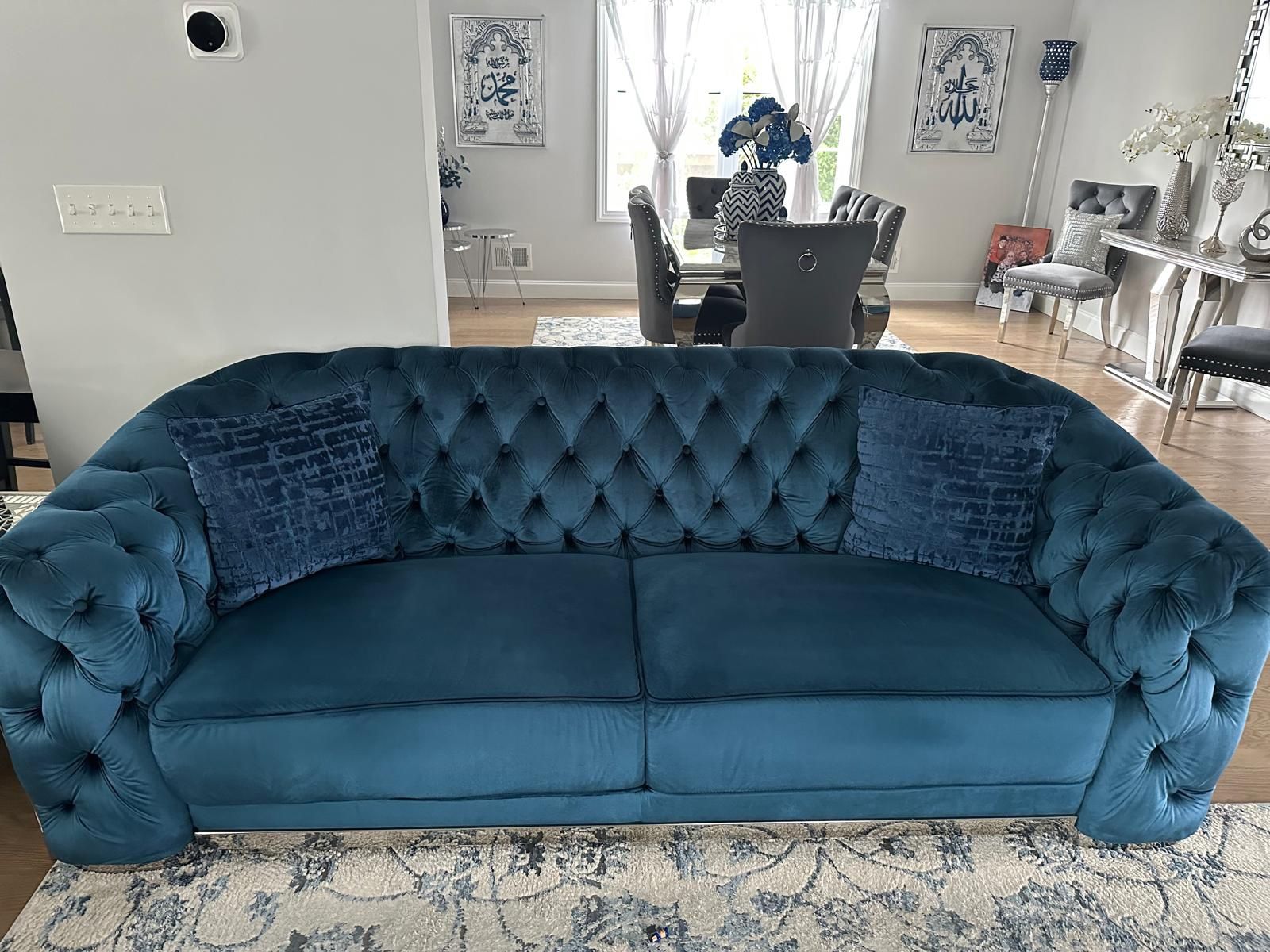 Velvet Blue Couch And Loveseat