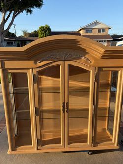 Large Wood China Cabinet with Glass Doors