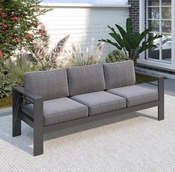 Outdoor Couch Aluminum Patio Furniture Sofa, 3-Seat All-Weather Metal Outdoor Patio Furniture with Cushions,Dark Grey