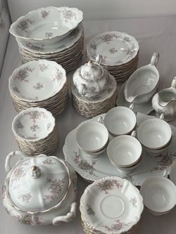 Haviland Bavaria China Set, Bridal Rose Pattern, Service For 12