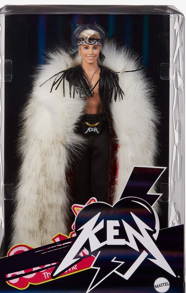 Ken Doll in Faux Fur Coat and Black Fringe Vest – Barbie The Movie