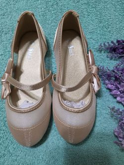 Shoes for girl gold color semi transparent mesh fabric satin bowknot size 9