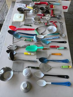 Vintage kitchen utensils $5 each enamelware, 50s