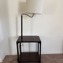 2 End Tables With Attached Light Fixture And Plug With USB-A Outlet