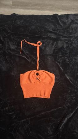 Orange Knit Halter Crop Top