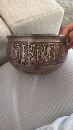 Antique Bronze Bowl with Relief Carvings