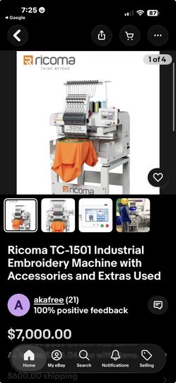 Ricoma TC-1501 Industrial Embroidery Machine with Accessories and Extras Used