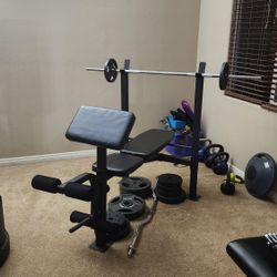 Workout Bench w/ 2 bars and Weights