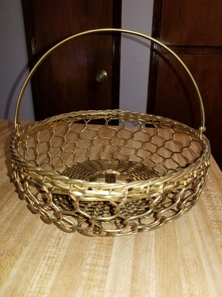 Vintage Brass Woven Basket - India