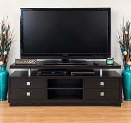 Large Espresso TV Stand / Entertainment Center – 4 Drawers & Shelves