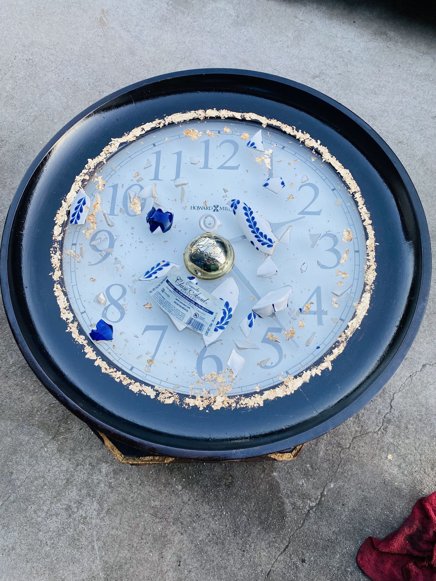 LARGE HOWARD CLOCK WITH BROKEN BOTTLE!