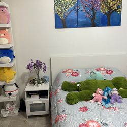 Bed With Bedroom Cabinet And Mattress With Little Use