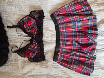 Plaid Tartan Lingerie Set Bra and Skirt 3X