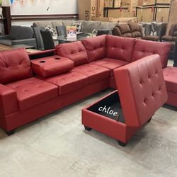 
\ASK DISCOUNT COUPON🍥 sofa Couch Loveseat Living room set sleeper recliner daybed futon ,
He Red Faux Leather Reversible Sectional With Ottoman 
