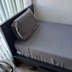 Twin Size Bed-frame; Color dark brown.