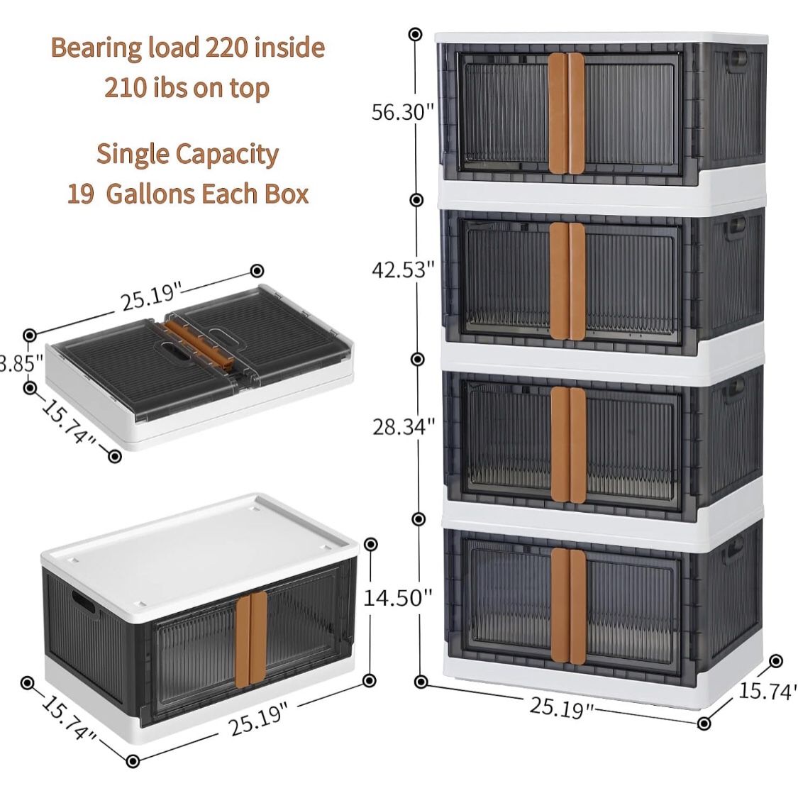 Plastic Shelves Organizer, Folding Storage Box, Collapsible Totes , 19 Gal. 4 Pack