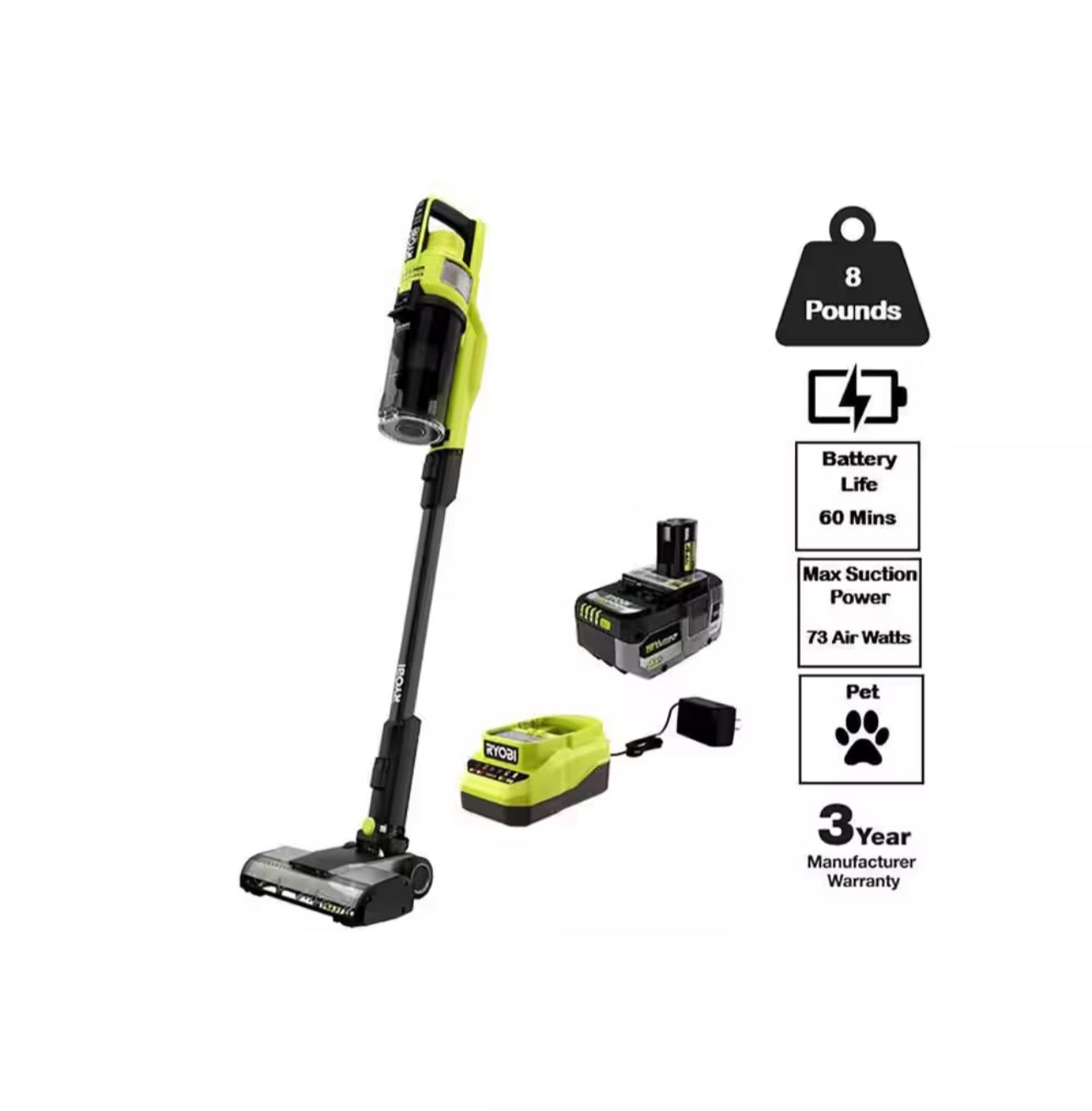 RYOBI ONE+ HP 18V Cordless Pet Stick Vacuum Cleaner Kit with