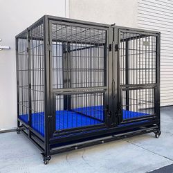 (NEW) $280 X-Large 49” Heavy Duty Folding Dog Cage 49x38x43” Double-Door Kennel w/ Divider