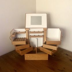 Unique Lori Greiner large wooden jewelry Box/organizer/case with mirror. 