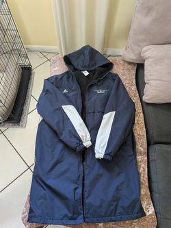 Adidas Navy & White Long Hooded Parka – Size L