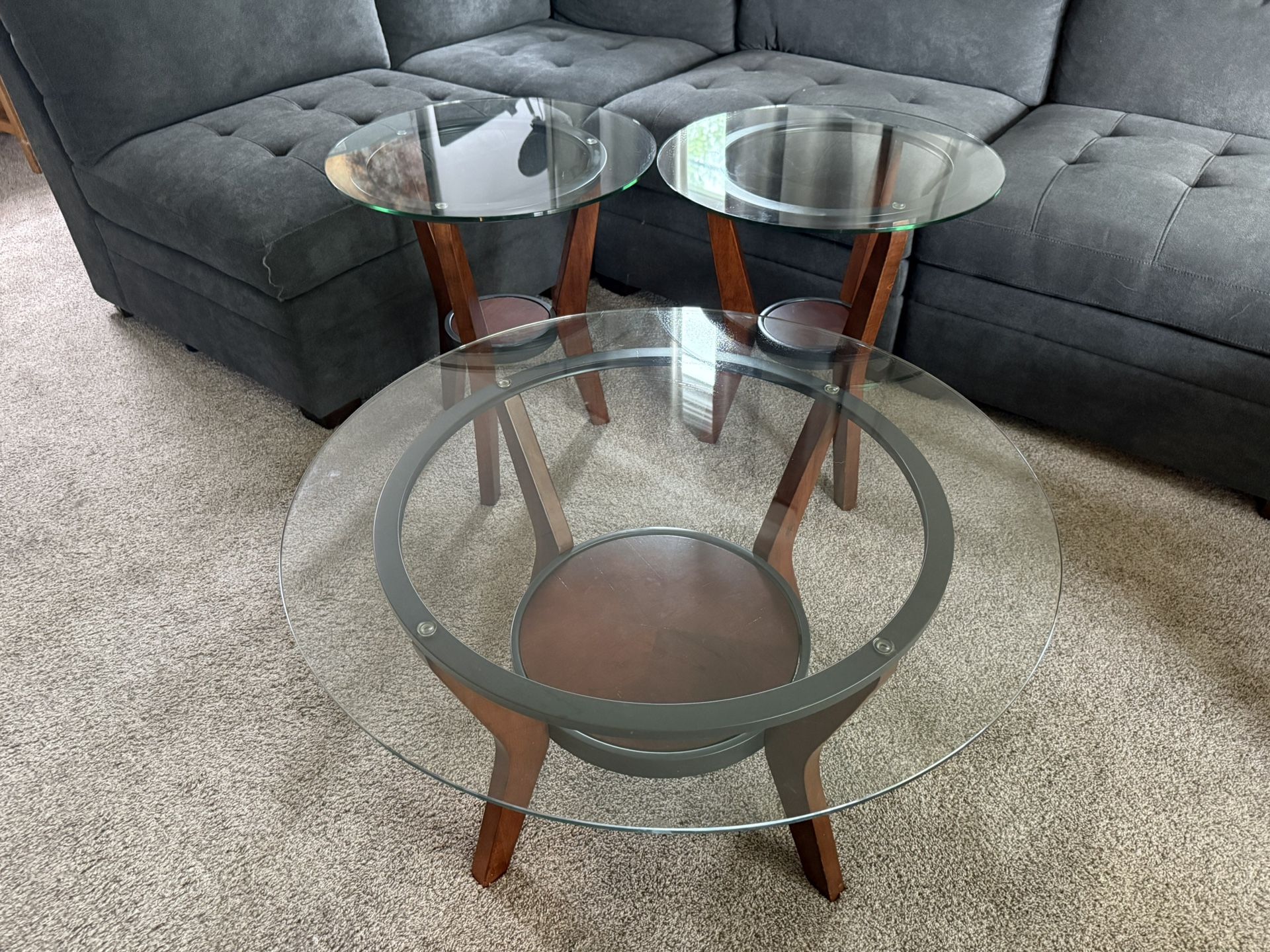 Ashley Signature Fantell Circular Occasional Table Set T210-13 - Coffee Table 34” across x 19” h and End Tables 22” across x 24” h