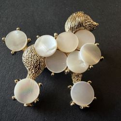 Poodle Brooch Mother Of Pearl Circles Discs Shell Pin 3D 1950s Vintage Fancy