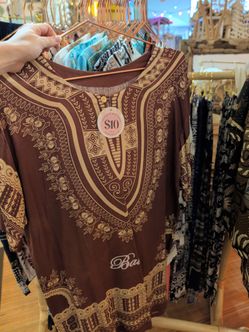 Brown Dashiki Print Tunic Top