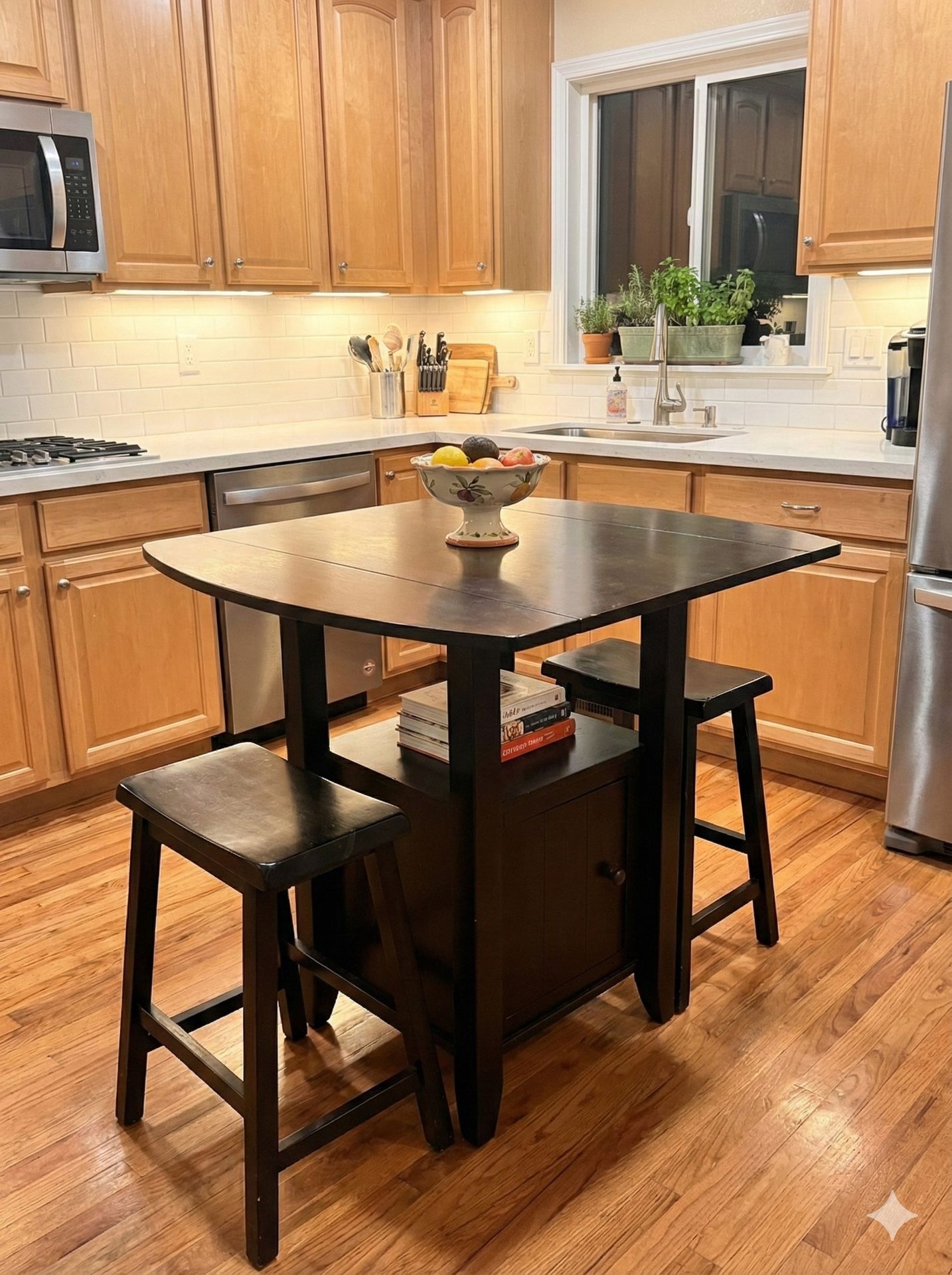 Compact Drop-Leaf Pub Table + 2 Sturdy Stools