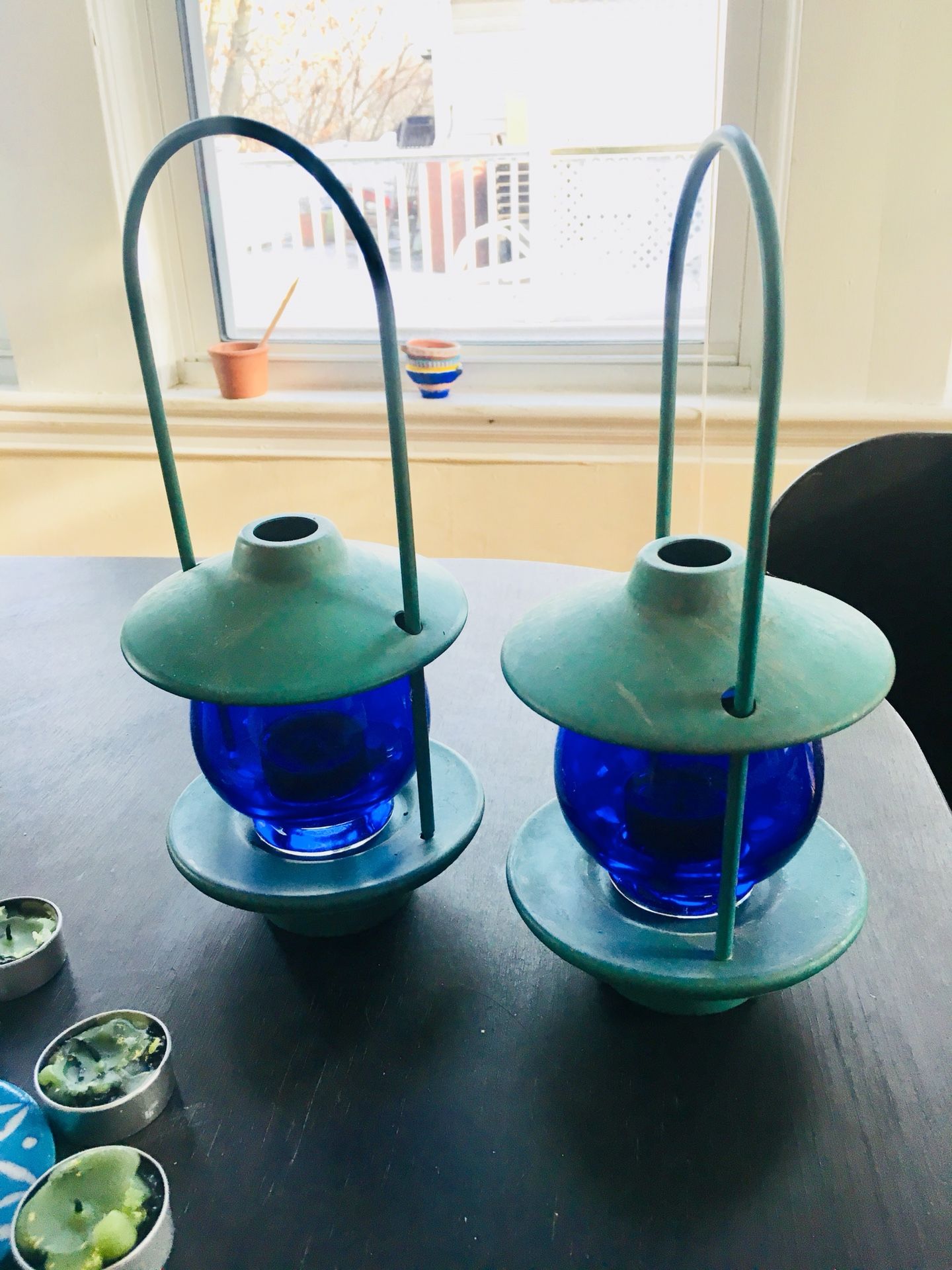 Vintage antique blue lanterns