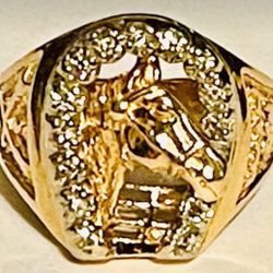 Men’s 14k yellow gold lucky Horseshoe  Horsehead .25ctw diamond men’s ring