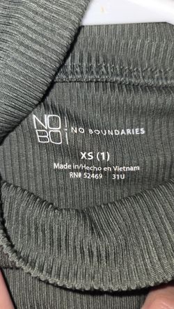 No Boundaries Olive Green Ribbed Mock Neck Long Sleeve Top - XS (COD056)