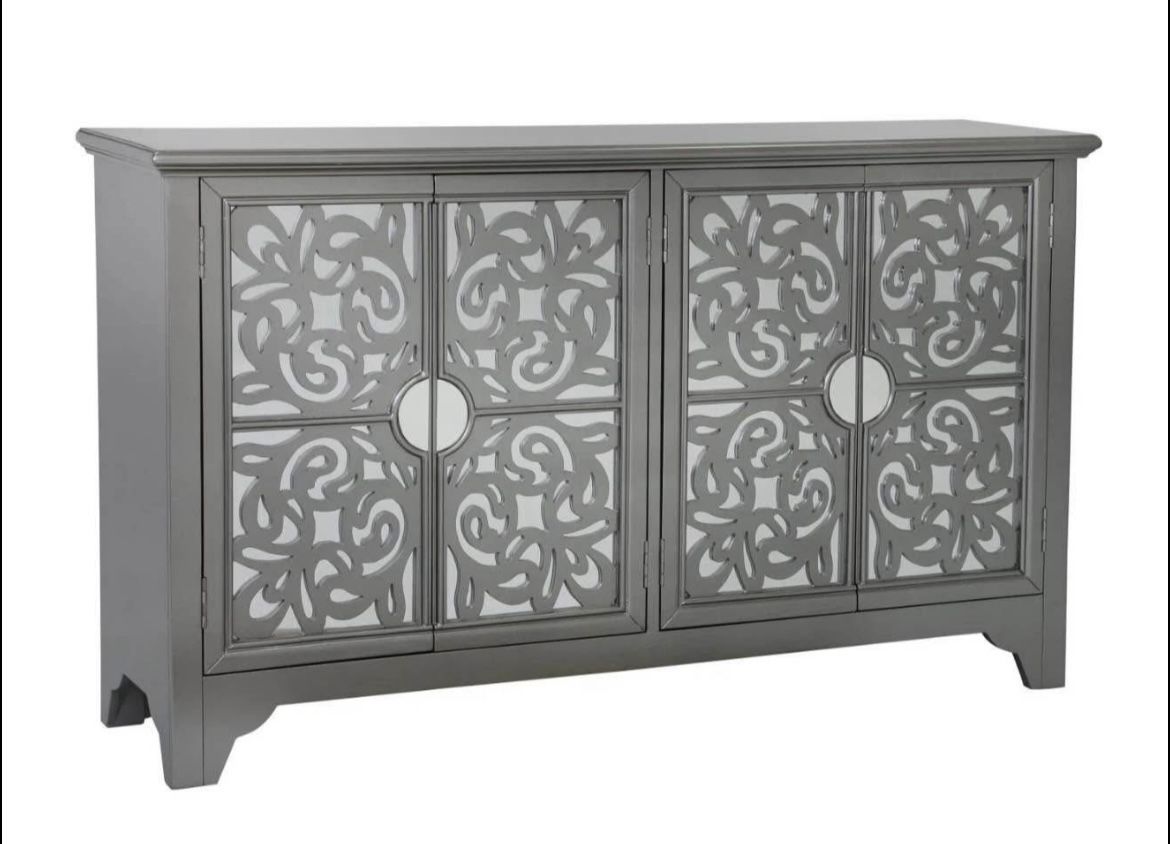 BEAUTIFUL CREDENZA GREY HOME MERIDIAN MIRRORED TWO DOOR GOOD CONDITION