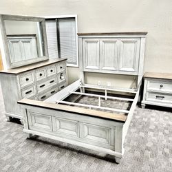 Grey And Brown Farmhouse Queen Bedroom Set 