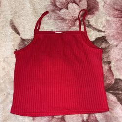 Love J Red Ribbed Spaghetti Strap Crop Top Size L