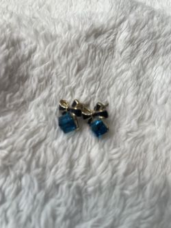 Blue Gold Black Bow Square Stud Earrings Metal Fashion Costume Lobe Jewelry