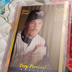 Los Angeles Angels Troy Percival Donruss Studio Press Proof Silver Press Proof Gold Baseball Cards 