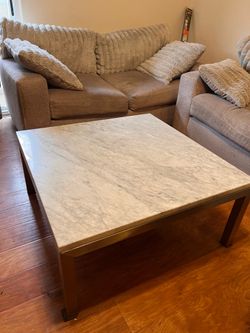 Gorgeous White Marble Coffee Table with Silver Frame